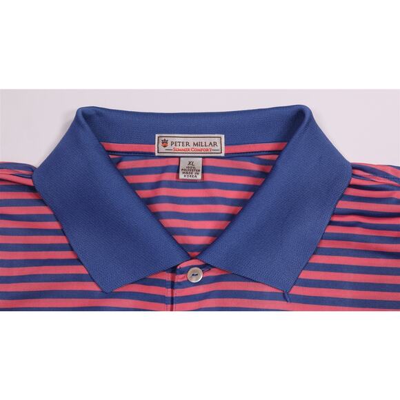 Peter Millar Winged Foot Golf Summer Comfort Blue Pink Striped Polo Shirt XL - Picture 6 of 7